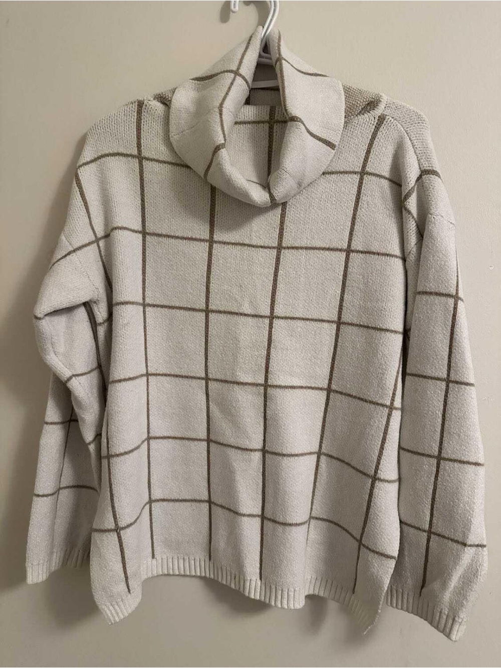 Cozy Cream Windowpane Cowl Neck Sweater